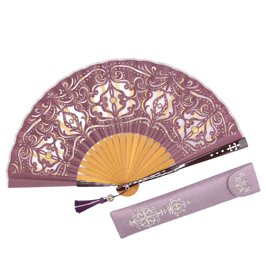 Kyo-sensu (Japanese folding fan) for Women - Rococo Style / Wine Color - , Made in Kyoto, Japan , Kyoto sensu