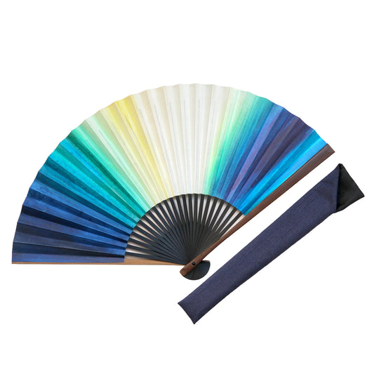 Kyo-sensu (Japanese folding fan) for Men - Blue Ocean Wave / Gradation Blue - , Made in Kyoto, Japan , Kyoto sensu