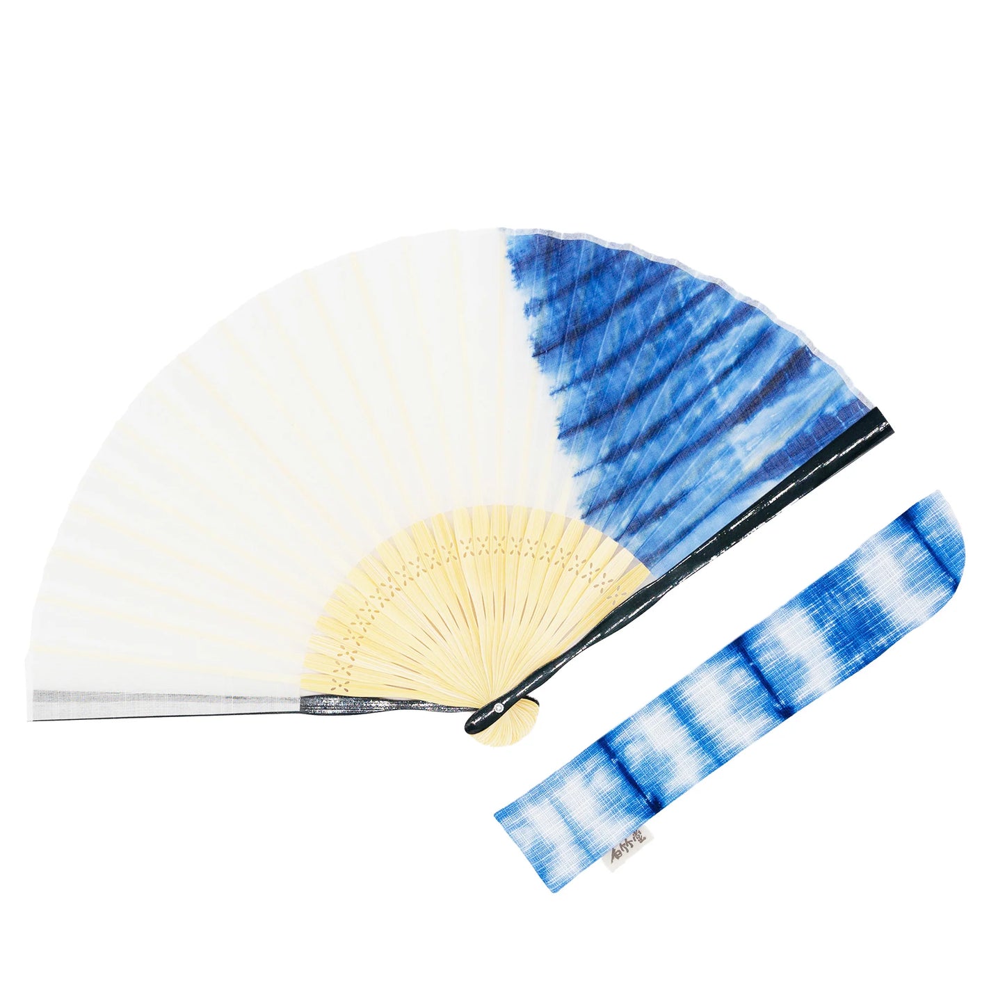 Kyo-sensu (Japanese folding fan) for Men - Shibori / Striped Pattern (Lapis Lazuli Blue) - , Made in Kyoto, Japan , Kyoto sensu