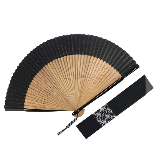 Kyo-sensu (Japanese folding fan) for Men - Sayagata (Interlocking Manji) Pattern -, Made in Kyoto, Japan, Kyoto sensu