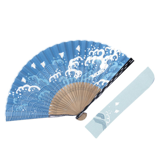 Kyo-sensu (Japanese folding fan) for Men - Kyo-Yuzen / Wave and Plover - , Made in Kyoto, Japan , Kyoto sensu