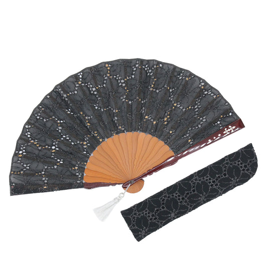 Kyo-sensu (Japanese folding fan) for Women - Lace Fabric / Black - , Made in Kyoto, Japan , Kyoto sensu
