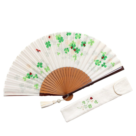 Kyo-sensu (Japanese folding fan) for Women - Kyo-Yuzen / Clover - , Made in Kyoto, Japan , Kyoto sensu