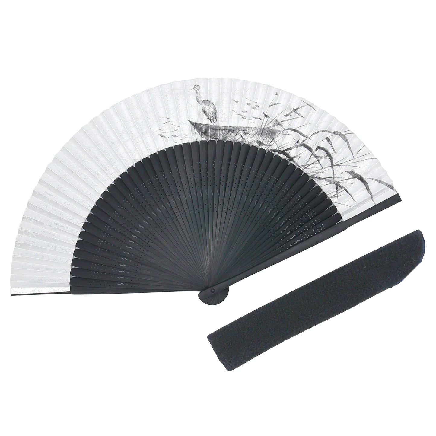 Kyo-sensu (Japanese folding fan) for Men - Silver Leaf / Heron - , Made in Kyoto, Japan , Kyoto sensu