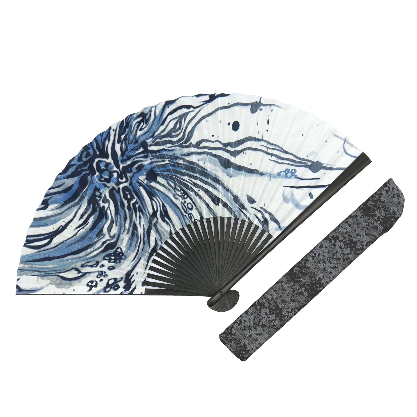 Kyo-sensu (Japanese folding fan) for Men - Line Art / Navy Blue - , Made in Kyoto, Japan , Kyoto sensu