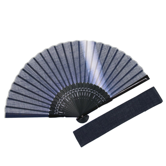 Kyo-sensu (Japanese folding fan) for Men - Aizome / Dark Indigo Blue Color (Thin Line) - , Made in Kyoto, Japan , Kyoto sensu