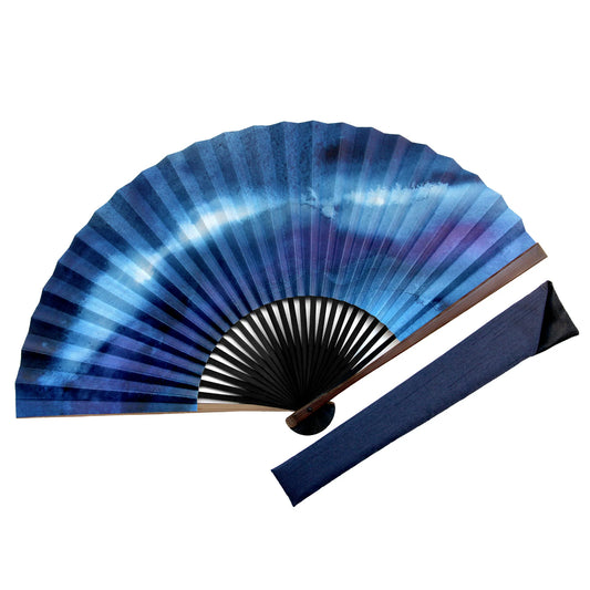 Kyo-sensu (Japanese folding fan) for Men - Blue Ocean Wave / Deep Blue - , Made in Kyoto, Japan , Kyoto sensu