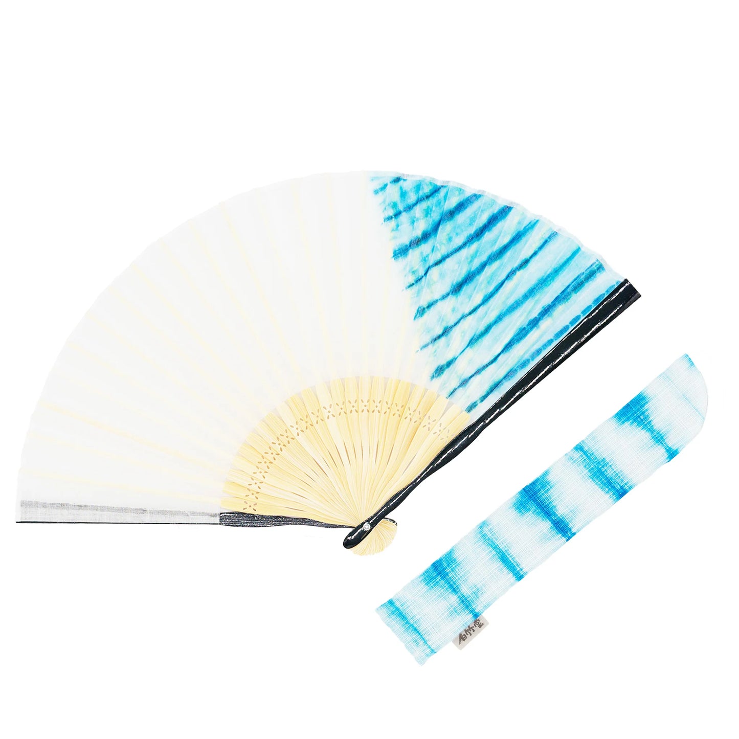 Kyo-sensu (Japanese folding fan) for Men - Shibori / Striped Pattern (Peacock Blue) - , Made in Kyoto, Japan , Kyoto sensu
