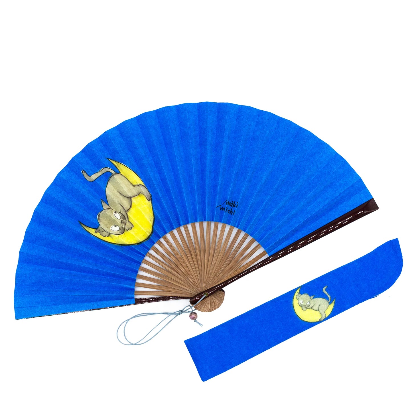 Kyo-sensu (Japanese folding fan) for Women - Cat / Moonlight - , Made in Kyoto, Japan , Kyoto sensu