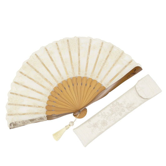 Kyo-sensu (Japanese folding fan) for Women - Silk Lace / Champagne Gold - , Made in Kyoto, Japan , Kyoto sensu