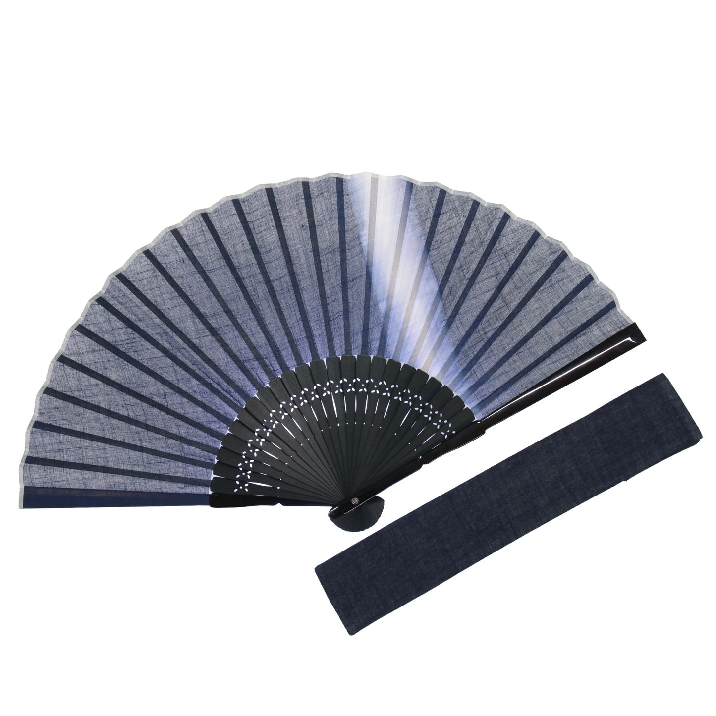 Kyo-sensu (Japanese folding fan) for Men - Aizome / Dark Indigo Blue Color (Thin Line) - , Made in Kyoto, Japan , Kyoto sensu
