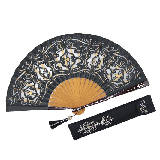 Kyo-sensu (Japanese folding fan) for Women - Rococo Style / Black - , Made in Kyoto, Japan , Kyoto sensu