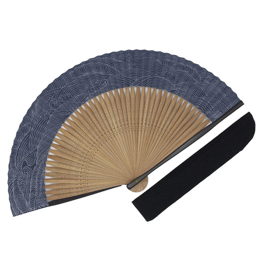 Kyo-sensu (Japanese folding fan) for Men - Wave Pattern / Navy Blue - , Made in Kyoto, Japan , Kyoto sensu