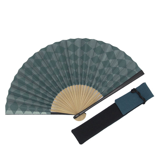Reversible Kyo-sensu (Japanese folding fan) for Men - Ichimatsu pattern (Japanese Checkered Pattern) / Grayish Blue and Ink Black - , Made in Kyoto, Japan , Kyoto sensu