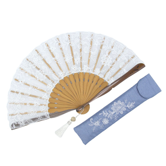 Kyo-sensu (Japanese folding fan) for Women - Silk Lace / Powder Blue - , Made in Kyoto, Japan , Kyoto sensu