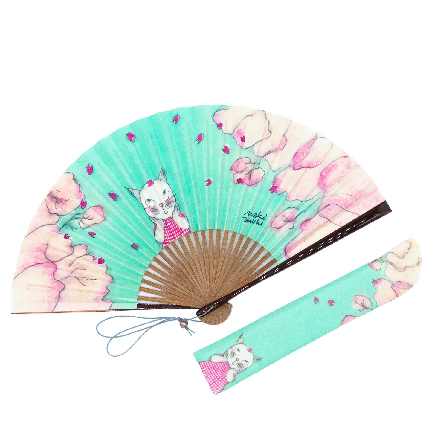Kyo-sensu (Japanese folding fan) for Women - Cat / Cherry Blossom - , Made in Kyoto, Japan , Kyoto sensu