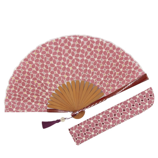 Kyo-sensu (Japanese folding fan) for Women - Cotton Lace Fabric / Pink -, Made in Kyoto, Japan, Kyoto sensu