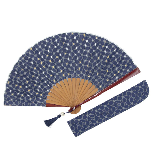 Kyo-sensu (Japanese folding fan) for Women - Cotton Lace Fabric / Navy Blue -, Made in Kyoto, Japan, Kyoto sensu