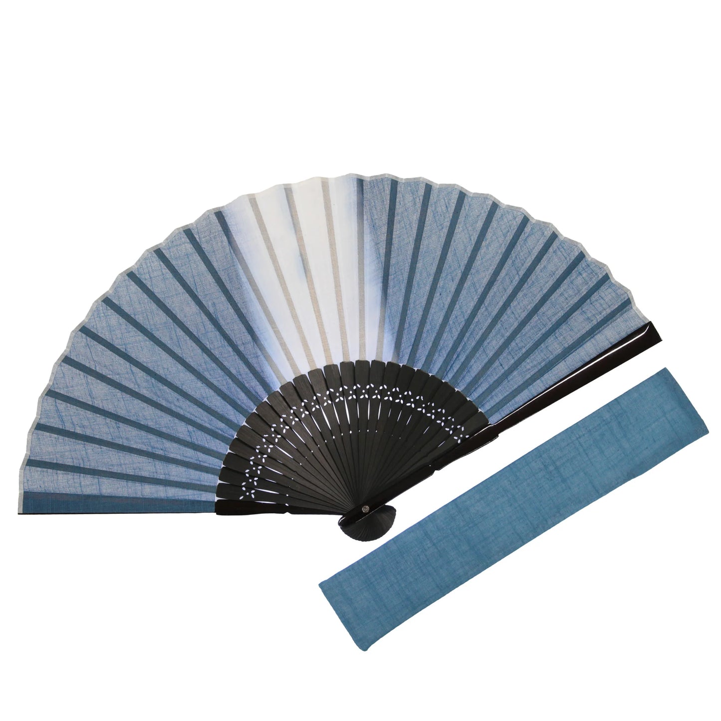 Kyo-sensu (Japanese folding fan) for Men - Aizome / Light Indigo Blue Color (Thick Line) - , Made in Kyoto, Japan , Kyoto sensu