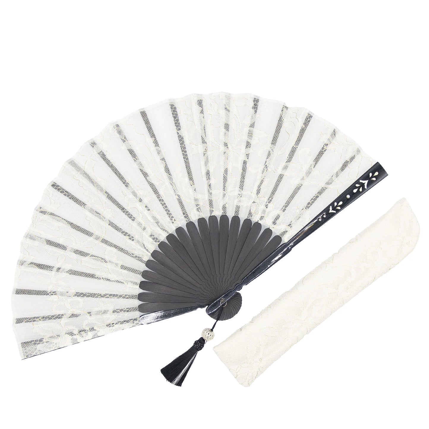 Kyo-sensu (Japanese folding fan) for Women - Leavers Lace / White -, Made in Kyoto, Japan, Kyoto sensu