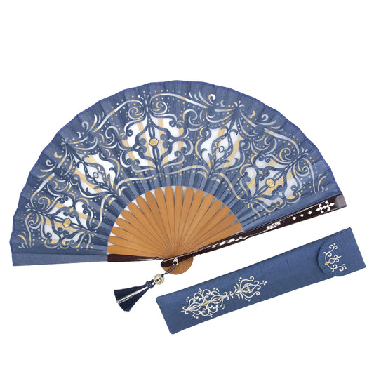 Kyo-sensu (Japanese folding fan) for Women - Rococo Style / Navy Blue - , Made in Kyoto, Japan , Kyoto sensu