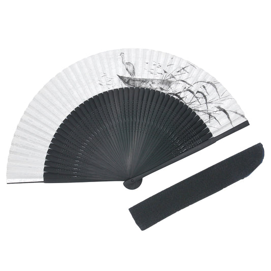 Kyo-sensu (Japanese folding fan) for Men - Silver Leaf / Heron - , Made in Kyoto, Japan , Kyoto sensu