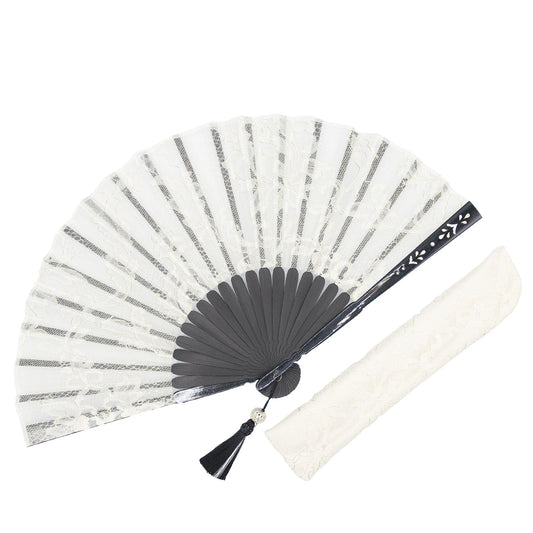 Kyo-sensu (Japanese folding fan) for Women - Leavers Lace / White -, Made in Kyoto, Japan, Kyoto sensu