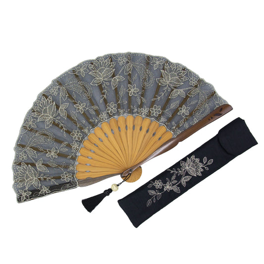 Kyo-sensu (Japanese folding fan) for Women - Silk Lace / Black - , Made in Kyoto, Japan , Kyoto sensu