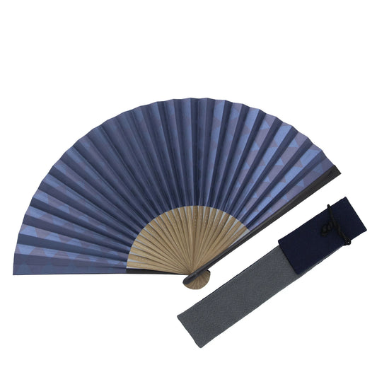 Reversible Kyo-sensu (Japanese folding fan) for Men - Ichimatsu pattern (Japanese Checkered Pattern) / Indigo Blue and Gray - , Made in Kyoto, Japan , Kyoto sensu
