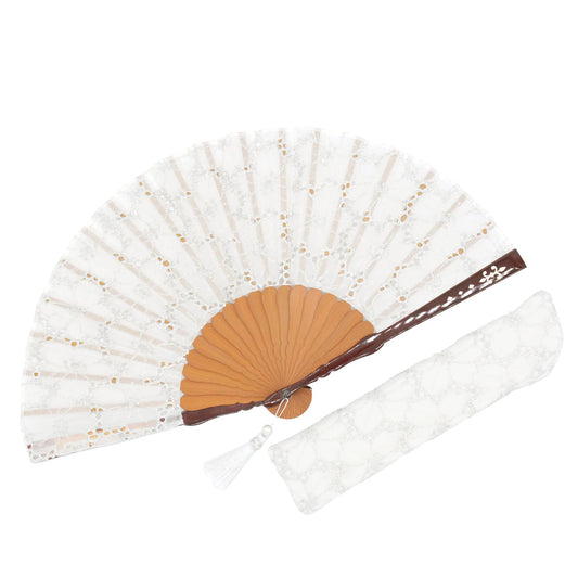 Kyo-sensu (Japanese folding fan) for Women - Lace Fabric / White - , Made in Kyoto, Japan , Kyoto sensu