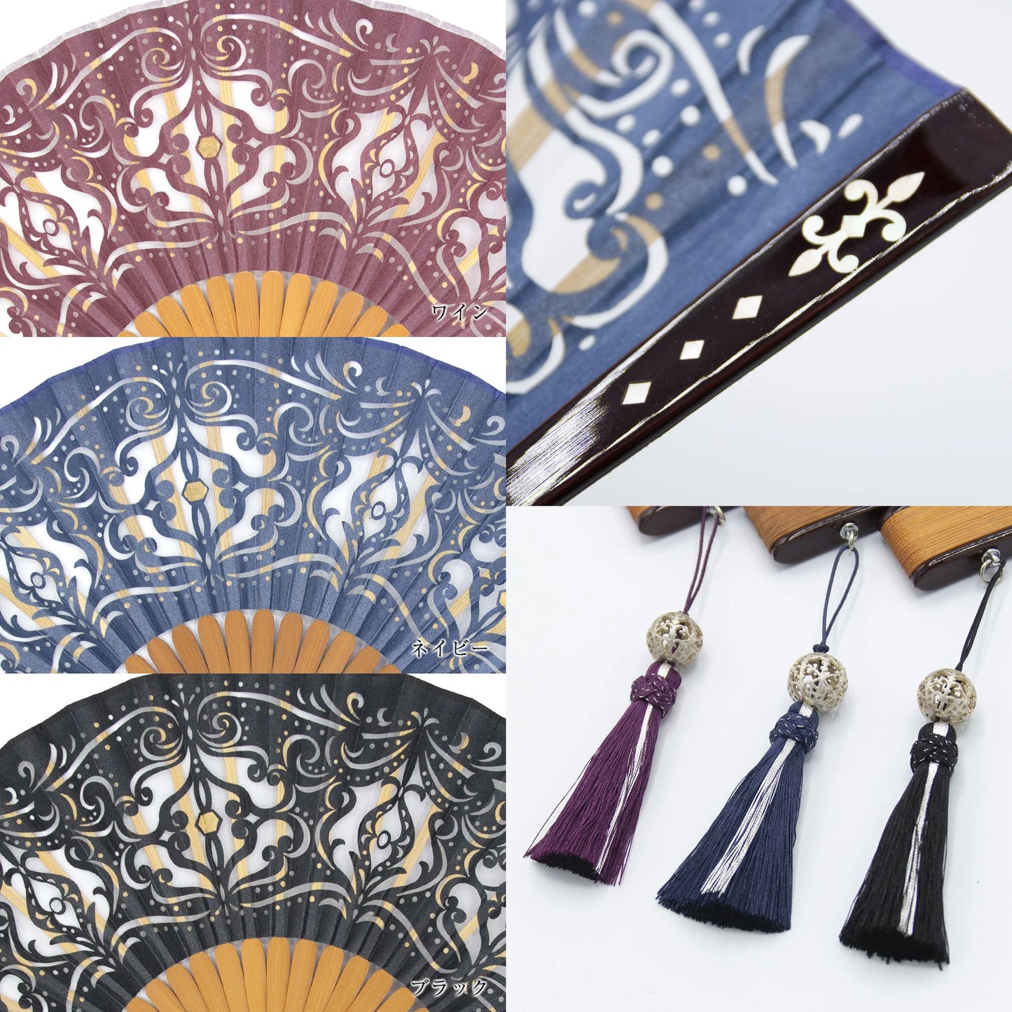 Kyo-sensu (Japanese folding fan) for Women - Rococo Style / Wine Color - , Made in Kyoto, Japan , Kyoto sensu