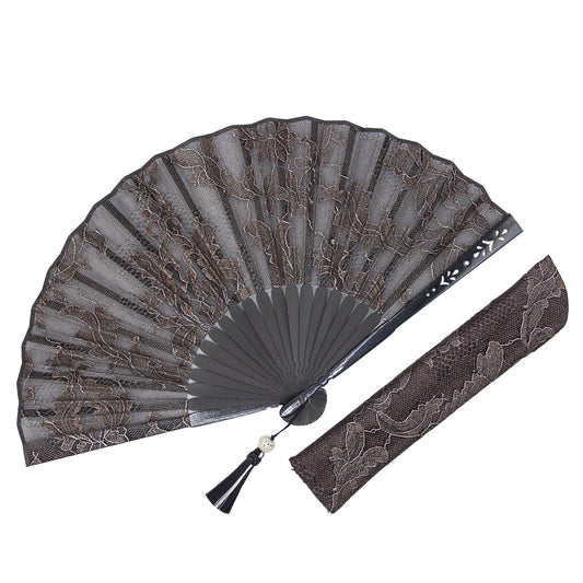 Kyo-sensu (Japanese folding fan) for Women - Leavers Lace / Bronze -, Made in Kyoto, Japan, Kyoto sensu