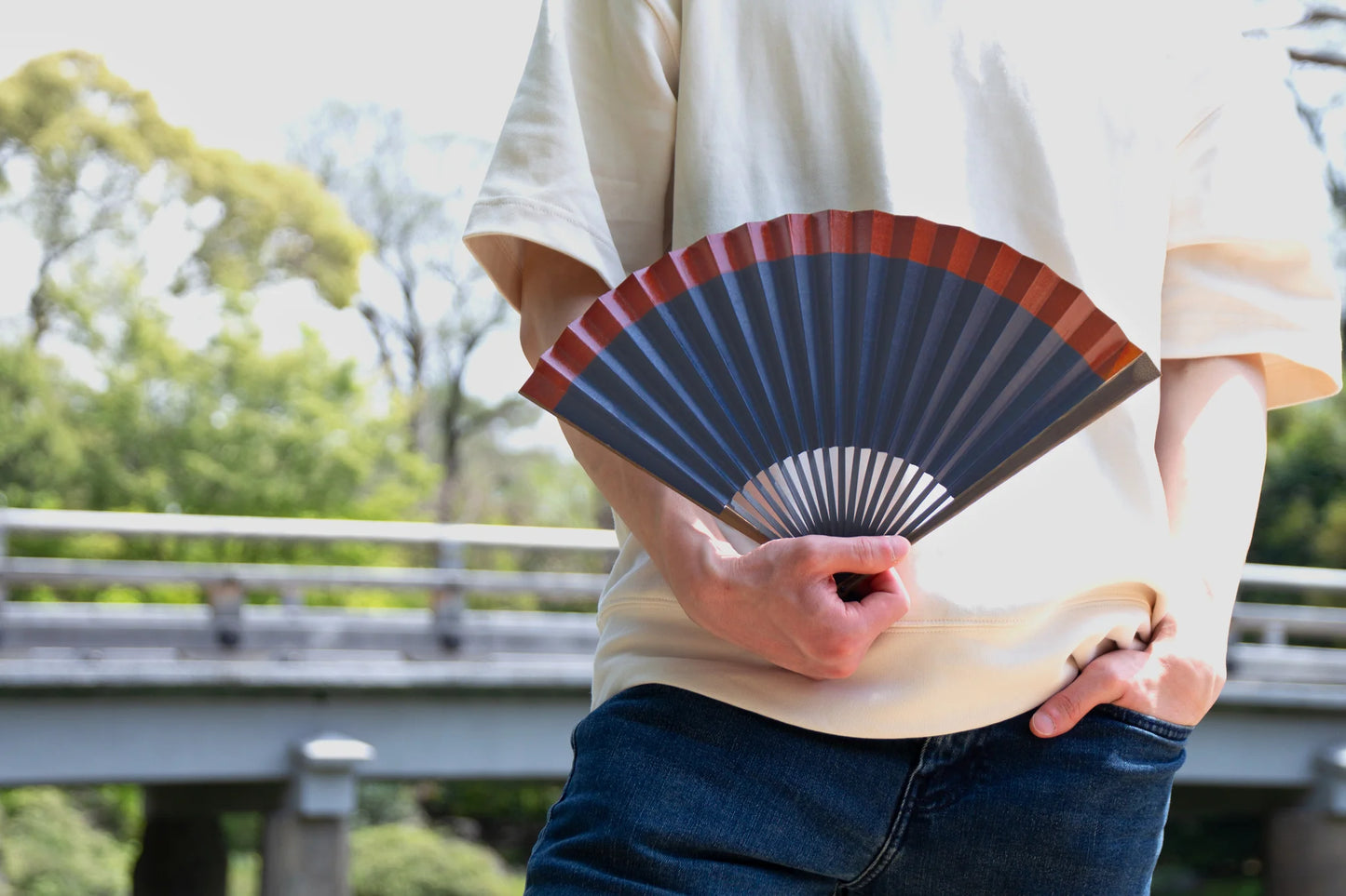 Kyo-sensu (Japanese folding fan) for Men - Kakishibu / Two Tone Color (Natural × Brown) - , Made in Kyoto , Japan, Kyoto sensu