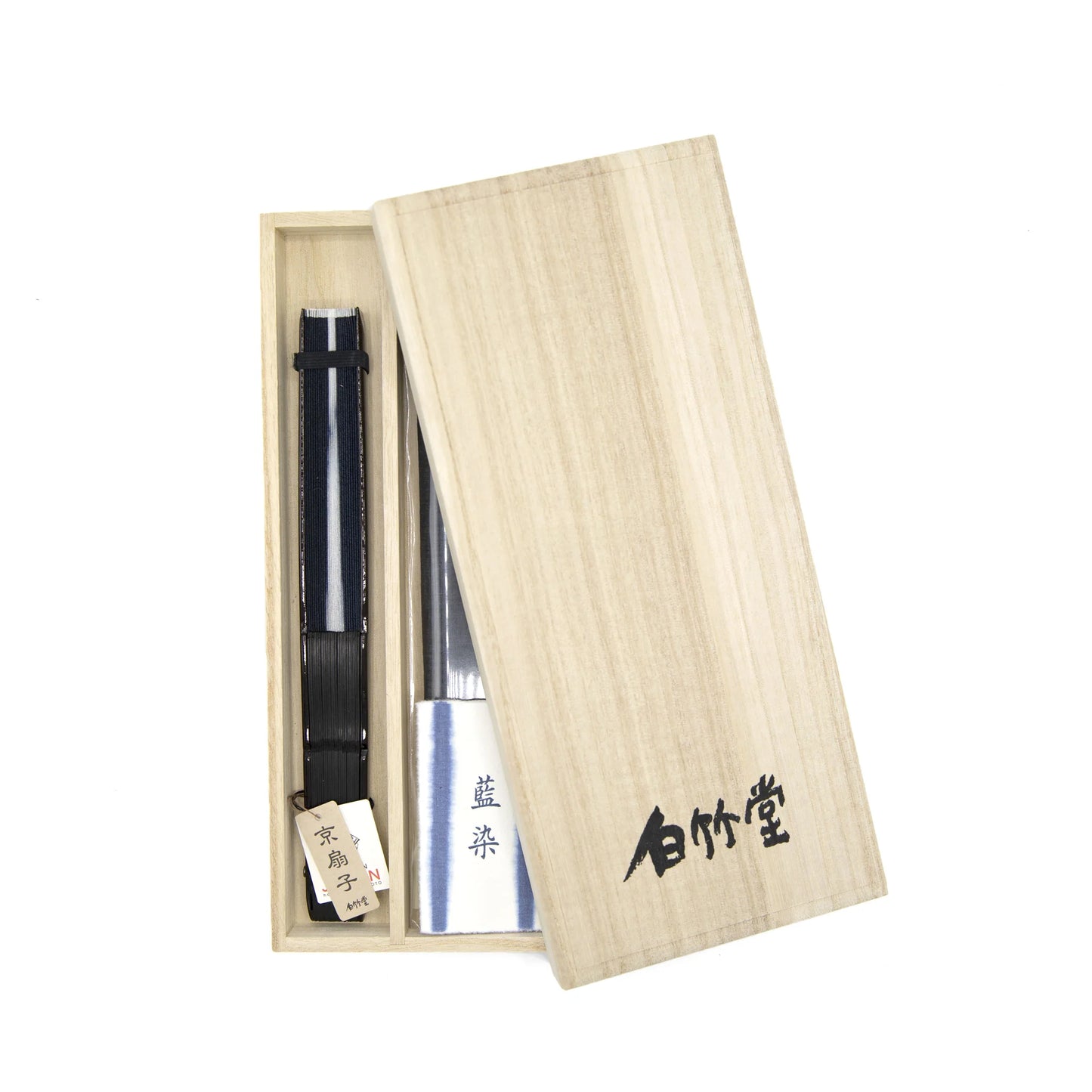 Kyo-sensu (Japanese folding fan) for Men - Aizome / Dark Indigo Blue Color (Thick Line) - , Made in Kyoto, Japan , Kyoto sensu