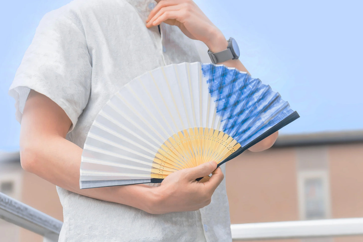 Kyo-sensu (Japanese folding fan) for Men - Shibori / Snowflake (Peacock Blue) - , Made in Kyoto, Japan , Kyoto sensu