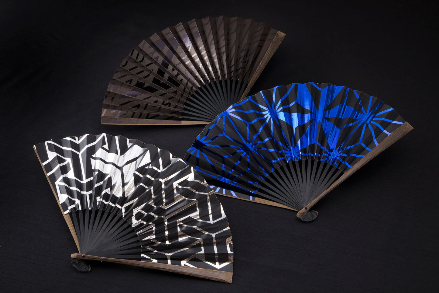Kyo-sensu (Japanese folding fan) for Men - Foil Stamping / Blue - , Made in Kyoto, Japan , Kyoto sensu