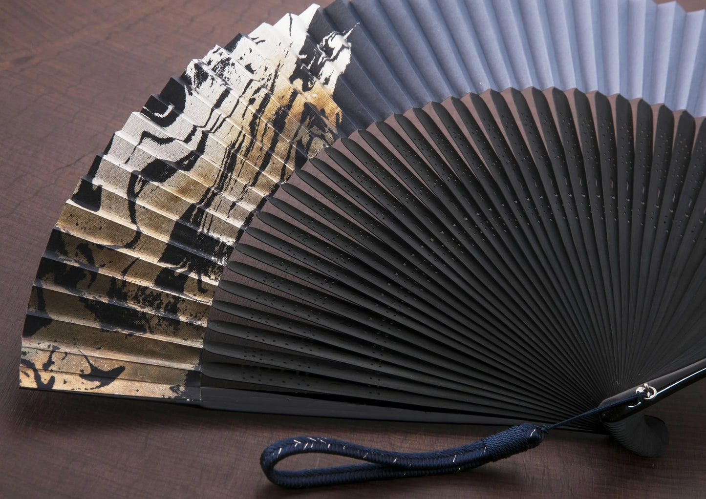Kyo-sensu (Japanese folding fan) for Men - Running Water / Navy Blue - , Made in Kyoto, Japan , Kyoto sensu