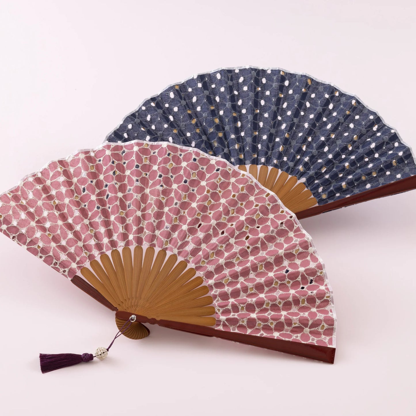 Kyo-sensu (Japanese folding fan) for Women - Cotton Lace Fabric / Purple -, Made in Kyoto, Japan, Kyoto sensu