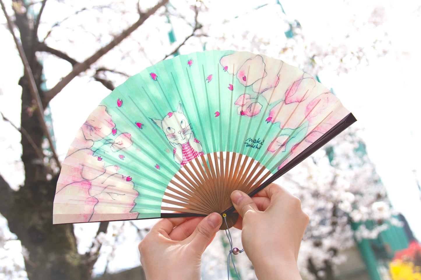 Kyo-sensu (Japanese folding fan) for Women - Cat / Moonlight - , Made in Kyoto, Japan , Kyoto sensu