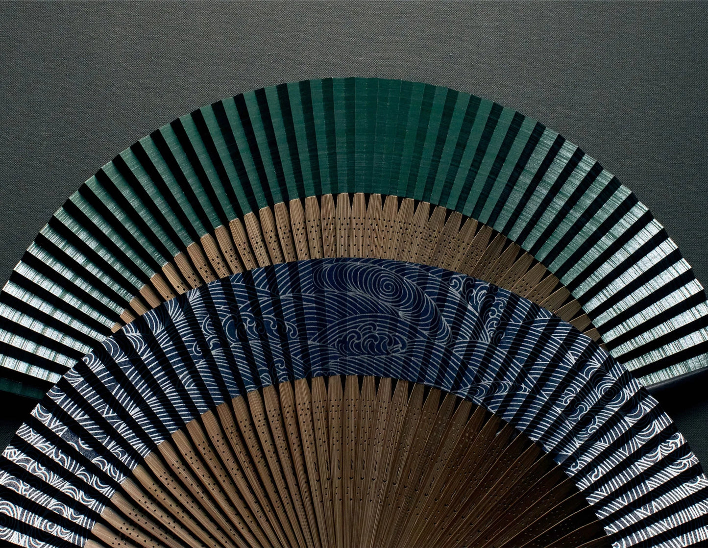 Kyo-sensu (Japanese folding fan) for Men - Wave Pattern / Navy Blue - , Made in Kyoto, Japan , Kyoto sensu