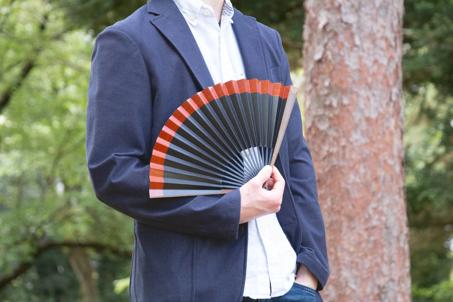 Kyo-sensu (Japanese folding fan) for Men - Kakishibu / Two Tone Color (Natural × Brown) - , Made in Kyoto , Japan, Kyoto sensu