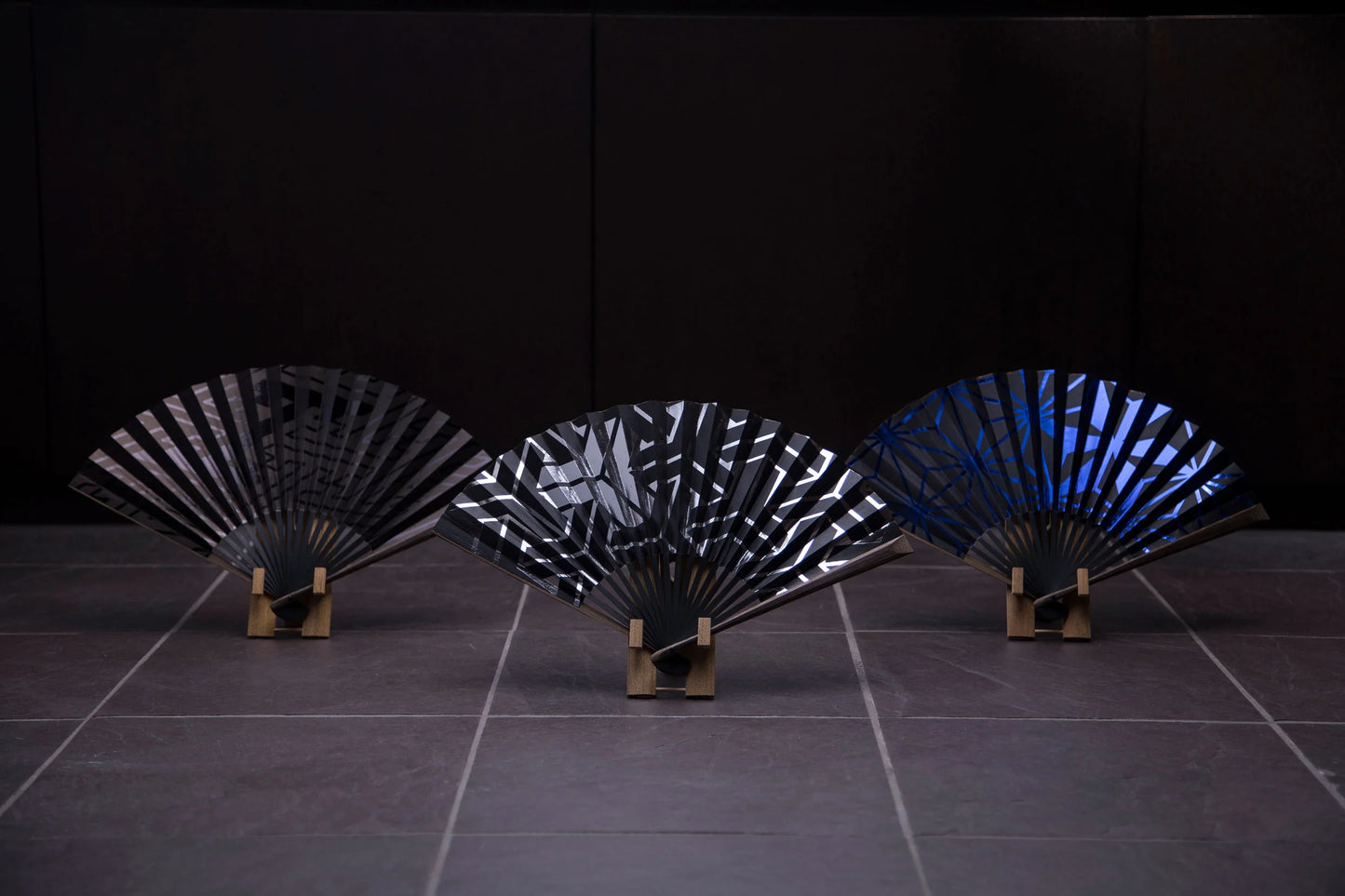 Kyo-sensu (Japanese folding fan) for Men - Foil Stamping / Blue - , Made in Kyoto, Japan , Kyoto sensu
