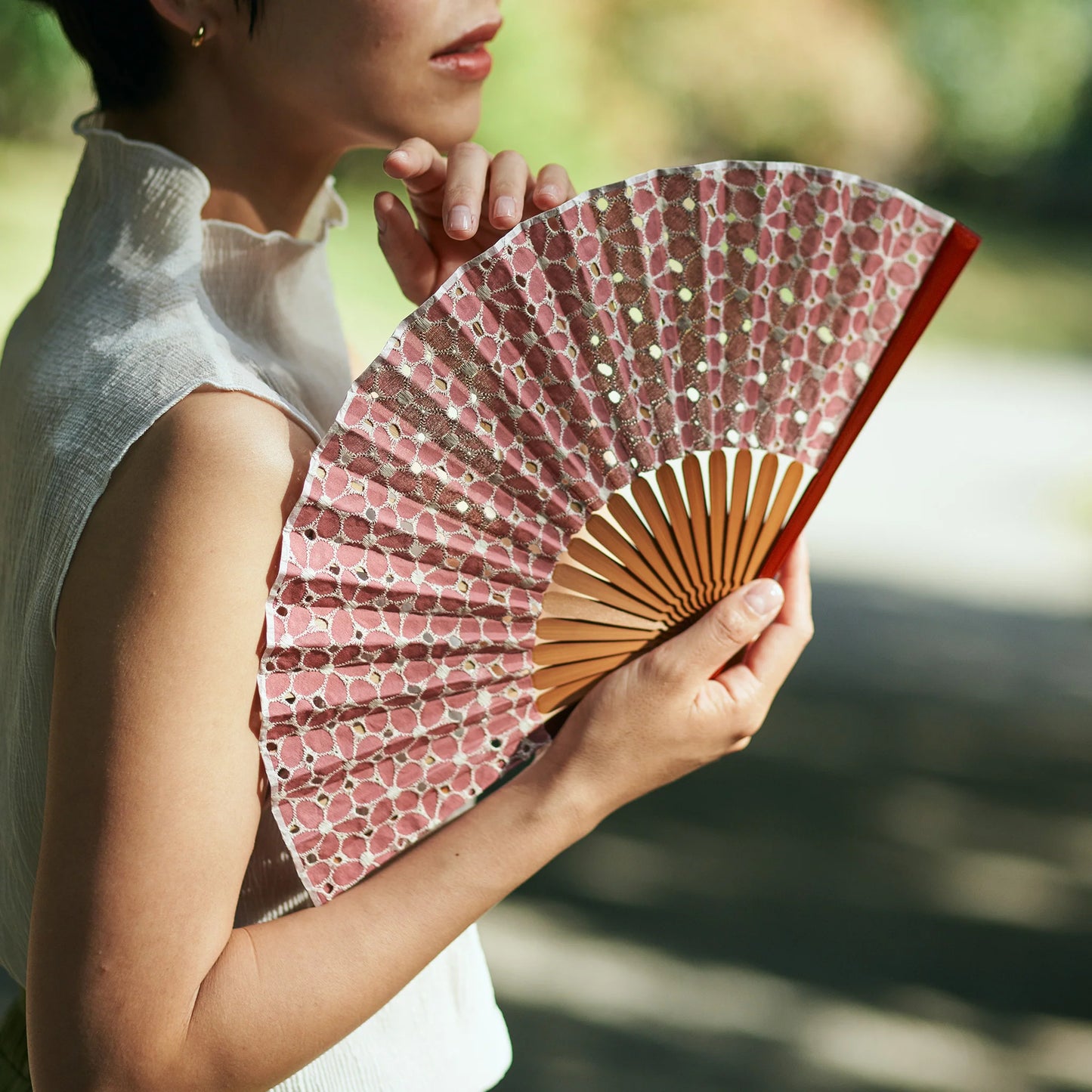 Kyo-sensu (Japanese folding fan) for Women - Cotton Lace Fabric / Purple -, Made in Kyoto, Japan, Kyoto sensu