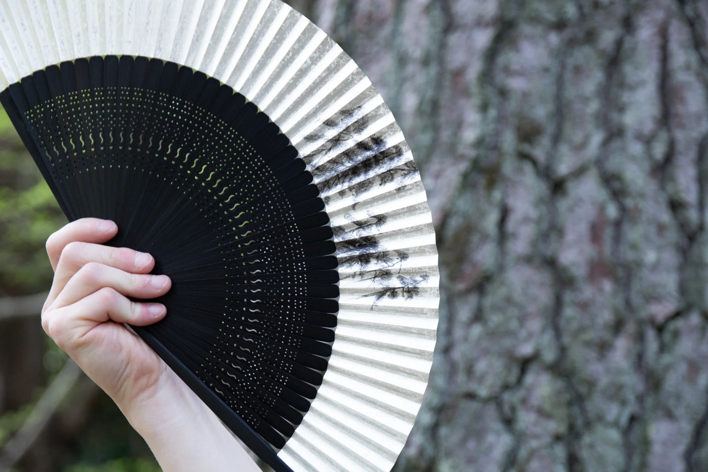 Kyo-sensu (Japanese folding fan) for Men - Silver Leaf / Heron - , Made in Kyoto, Japan , Kyoto sensu