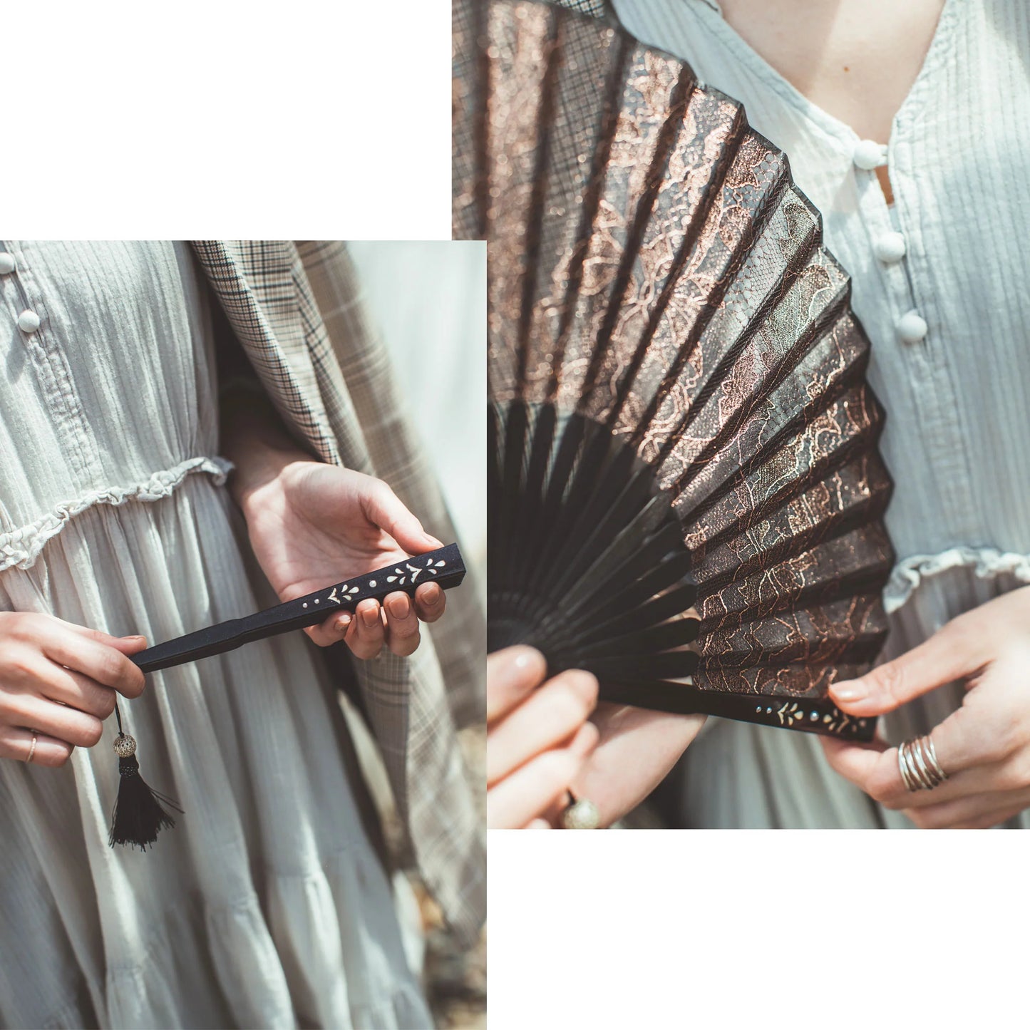 Kyo-sensu (Japanese folding fan) for Women - Leavers Lace / Black -, Made in Kyoto, Japan, Kyoto sensu