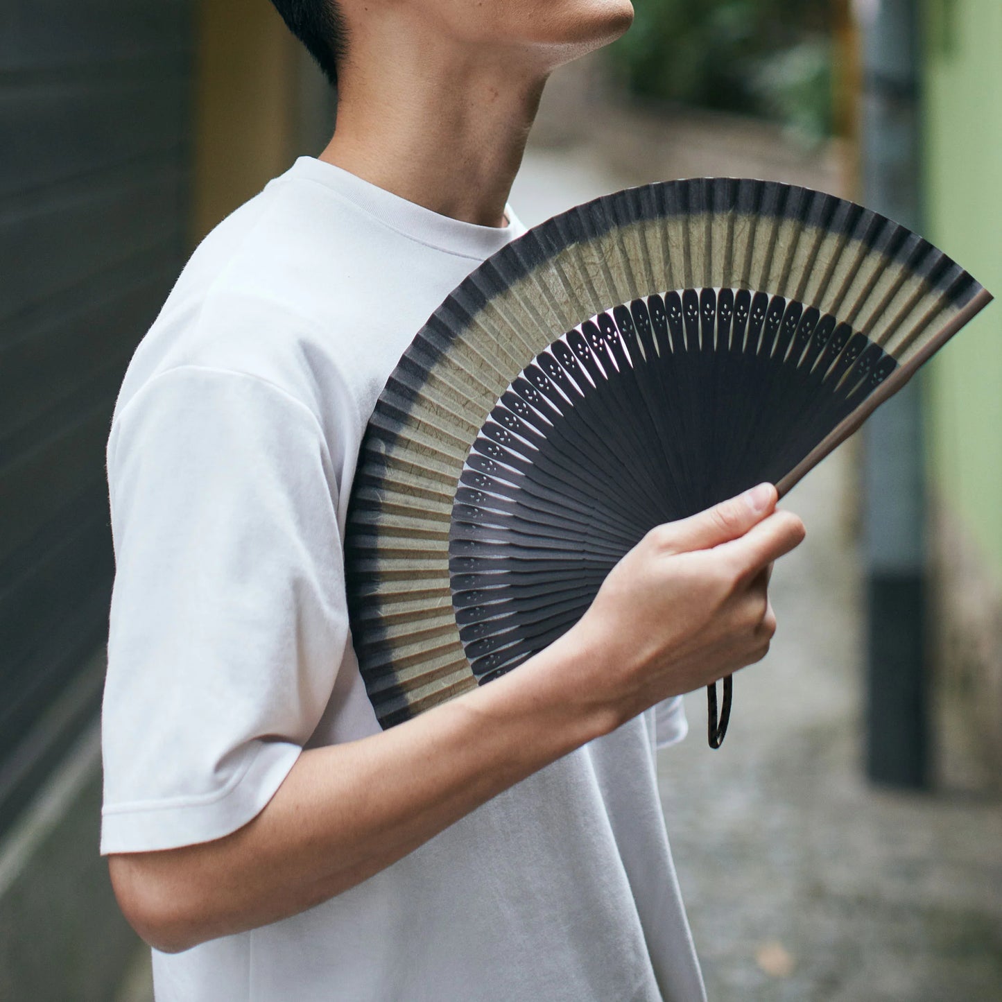 Kyo-sensu (Japanese folding fan) for Men - Kurotani Washi / Green - , Made in Kyoto, Japan , Kyoto sensu