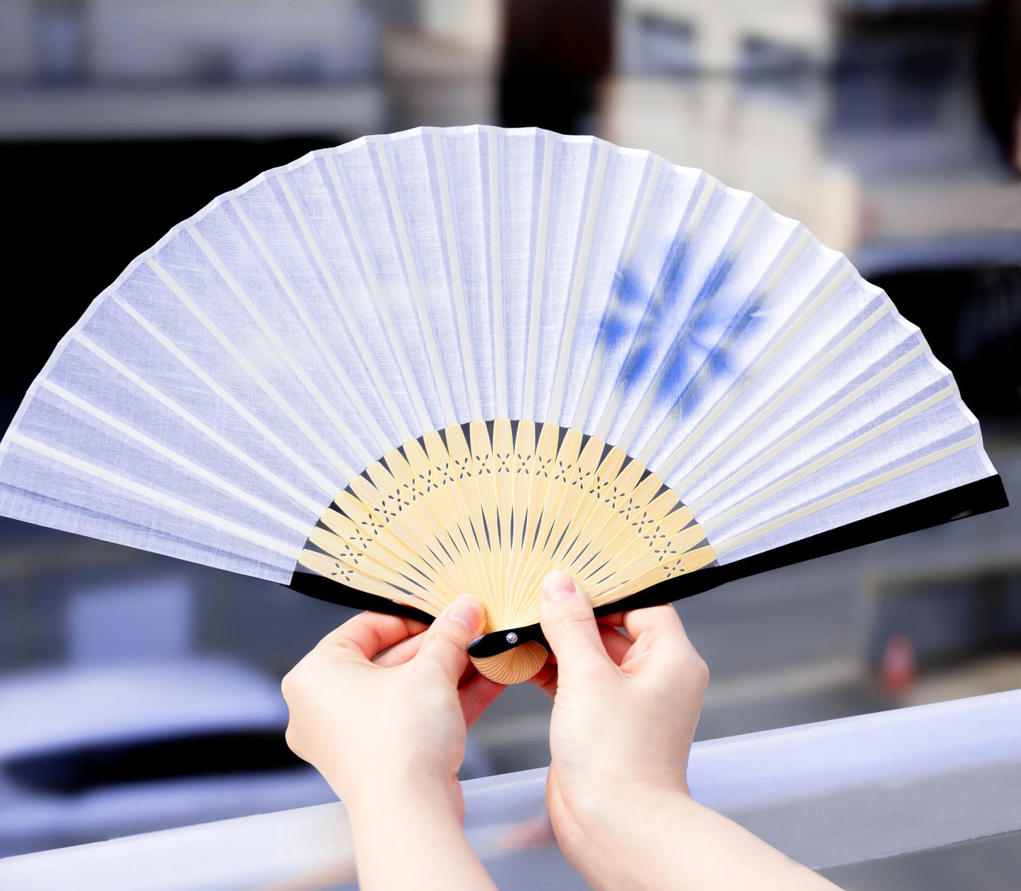Kyo-sensu (Japanese folding fan) for Men - Shibori / Snowflake (Peacock Blue) - , Made in Kyoto, Japan , Kyoto sensu