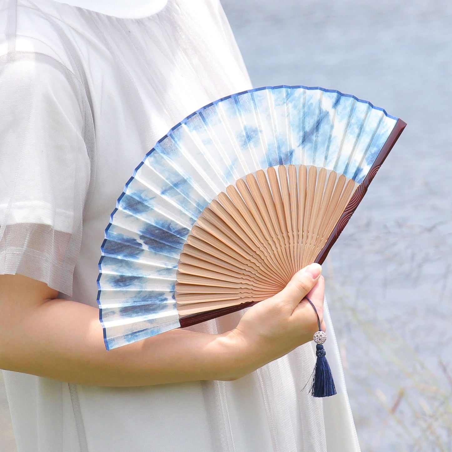 Kyo-sensu (Japanese folding fan) for Women - Shibori / Yellow - , Made in Kyoto, Japan , Kyoto sensu