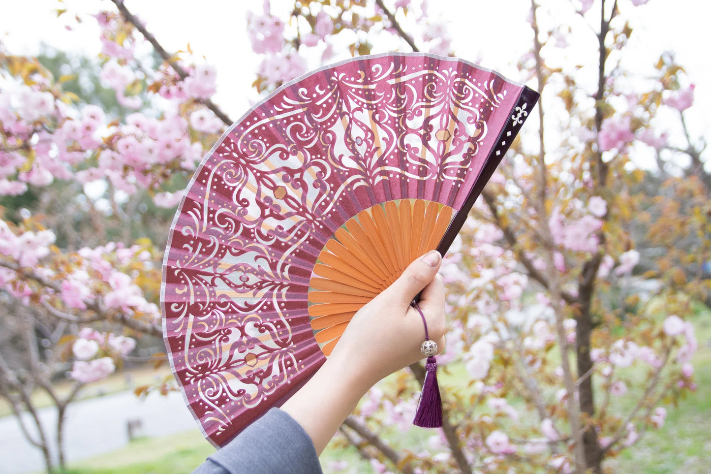 Kyo-sensu (Japanese folding fan) for Women - Rococo Style / Wine Color - , Made in Kyoto, Japan , Kyoto sensu