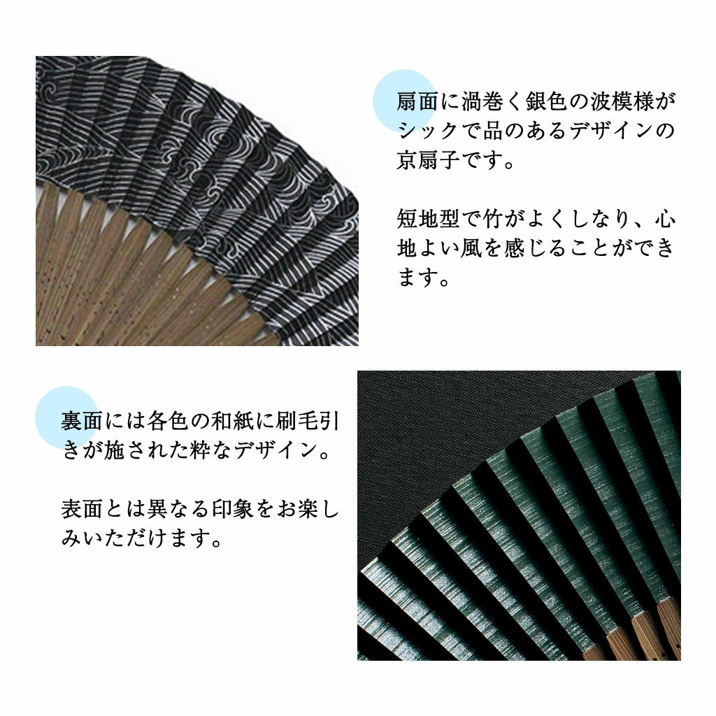 Kyo-sensu (Japanese folding fan) for Men - Wave Pattern / Navy Blue - , Made in Kyoto, Japan , Kyoto sensu
